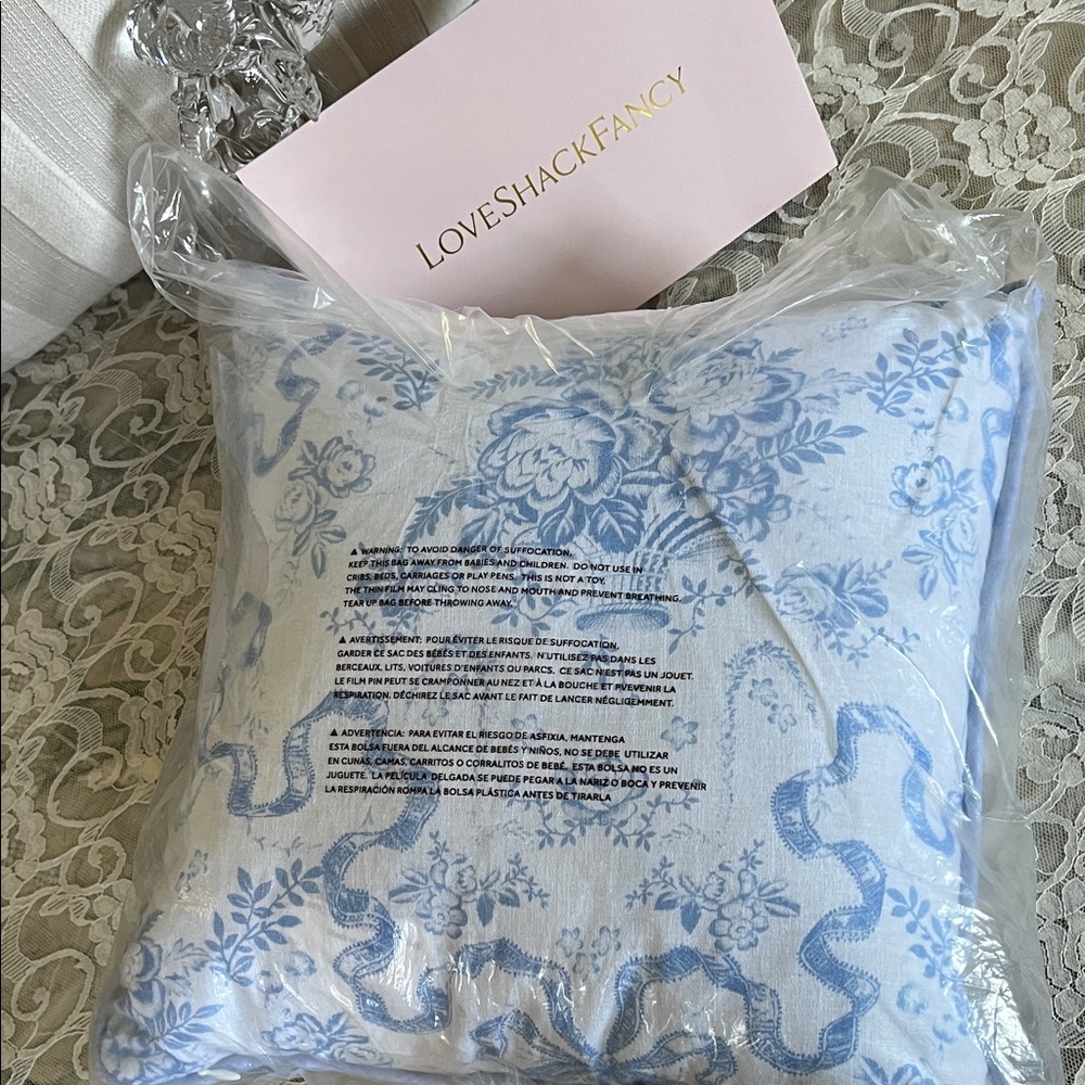 LoveShackFancy Blue and White Floral Throw Pillow ( BLISSFUL BLUE) - Picture 4 of 8